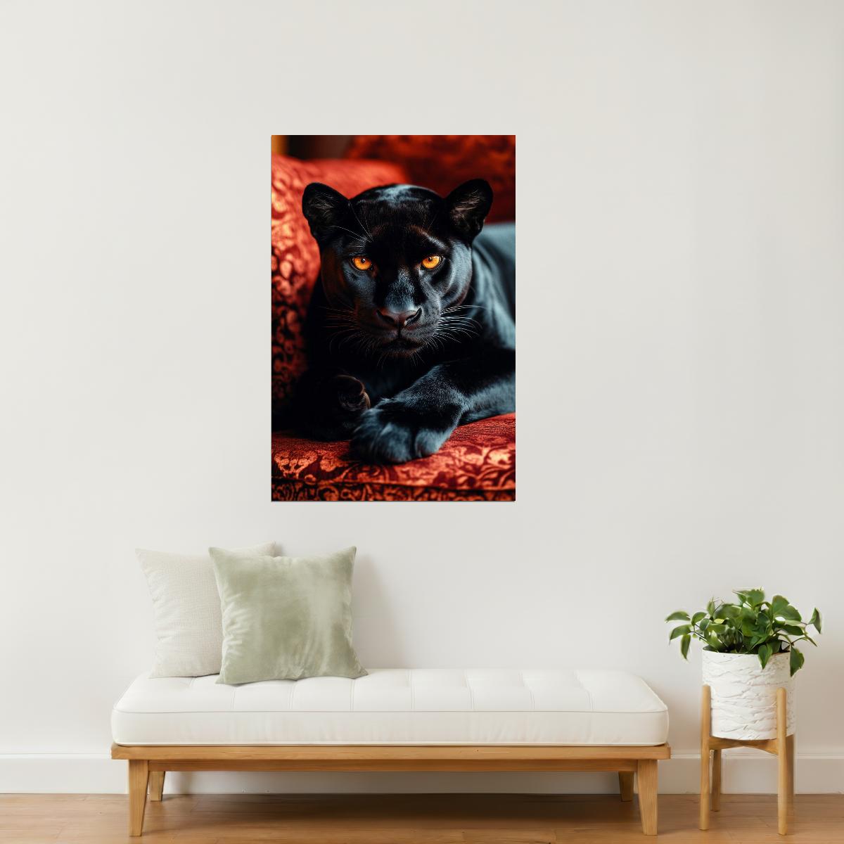 Black Panther on Red Velvet | Dramatic Luxury Animal Photography Poster