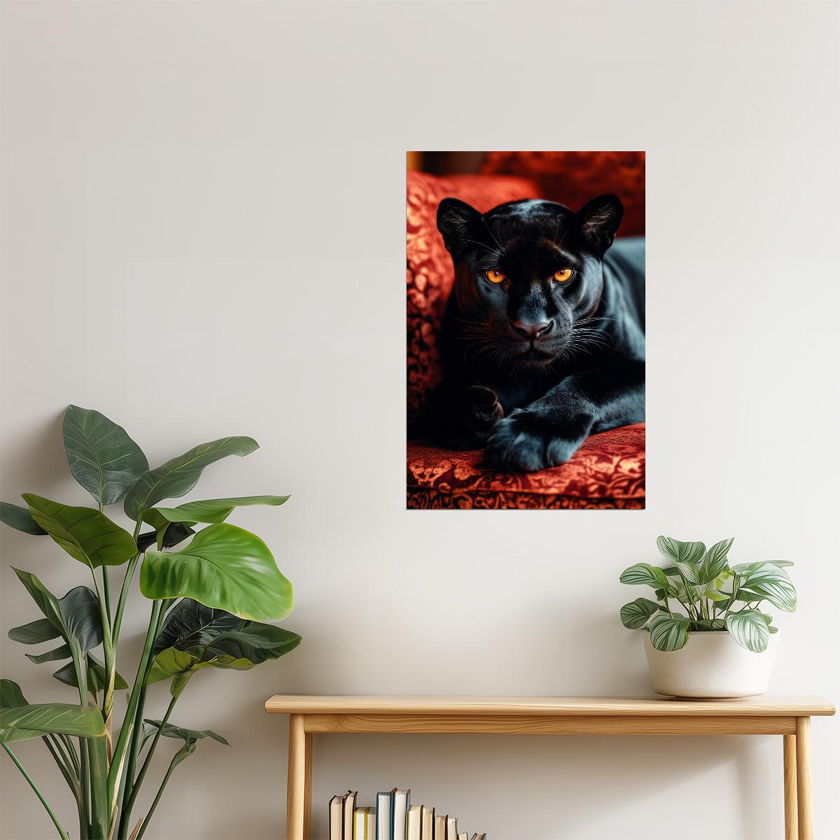 Black Panther on Red Velvet | Dramatic Luxury Animal Photography Poster