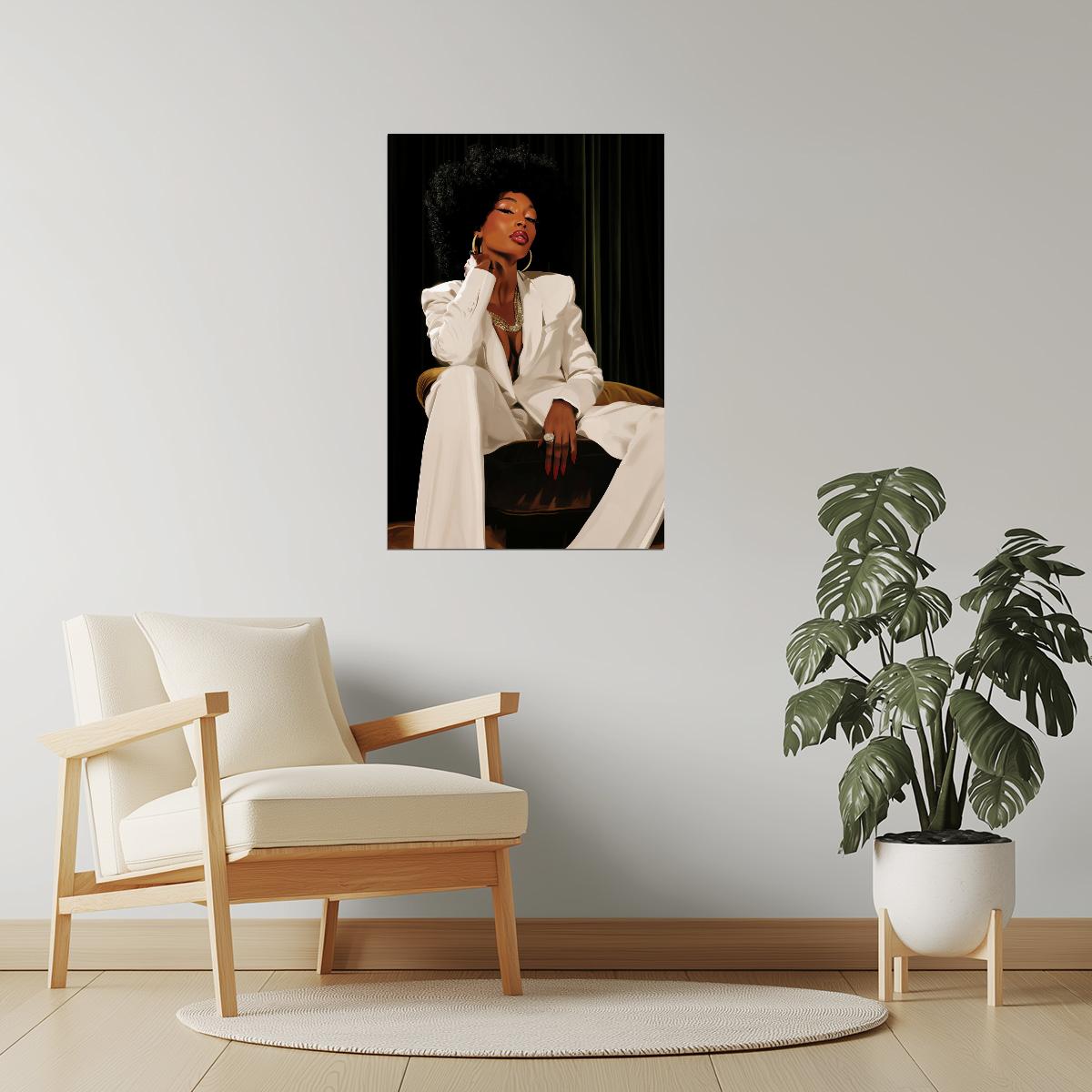 Confident Black Woman in White Suit | Powerful Modern Art | Statement Wall Decor Poster