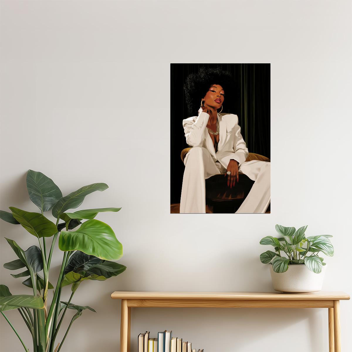 Confident Black Woman in White Suit | Powerful Modern Art | Statement Wall Decor Poster