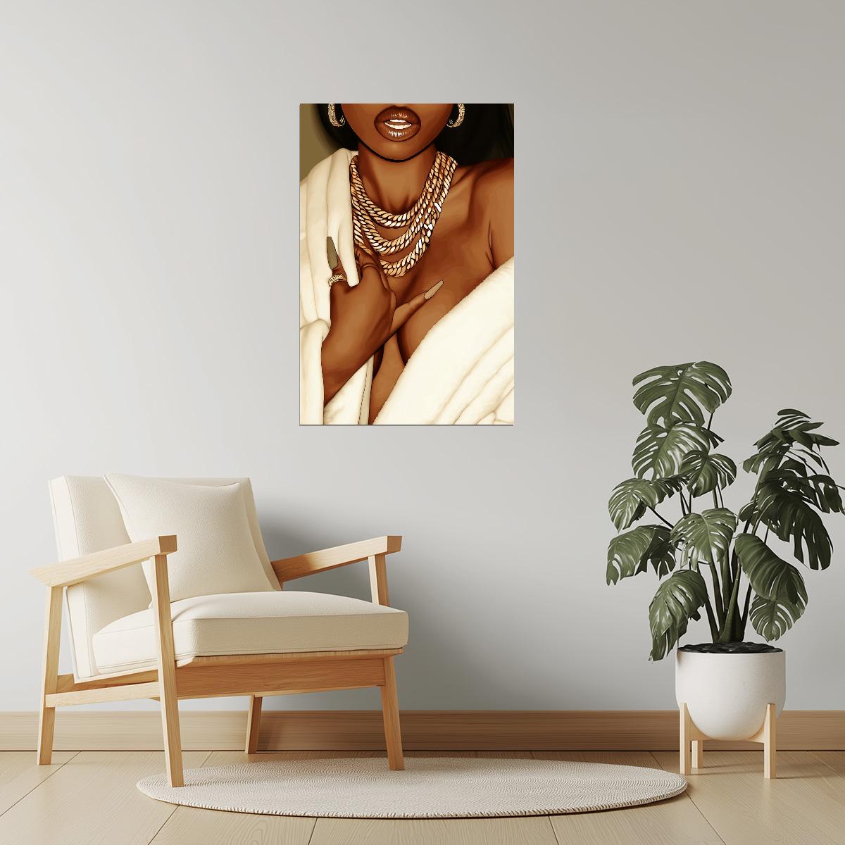 Gold Chains and Jewelry Close-Up | Luxury Pop Art Style | Wall Art Print Poster