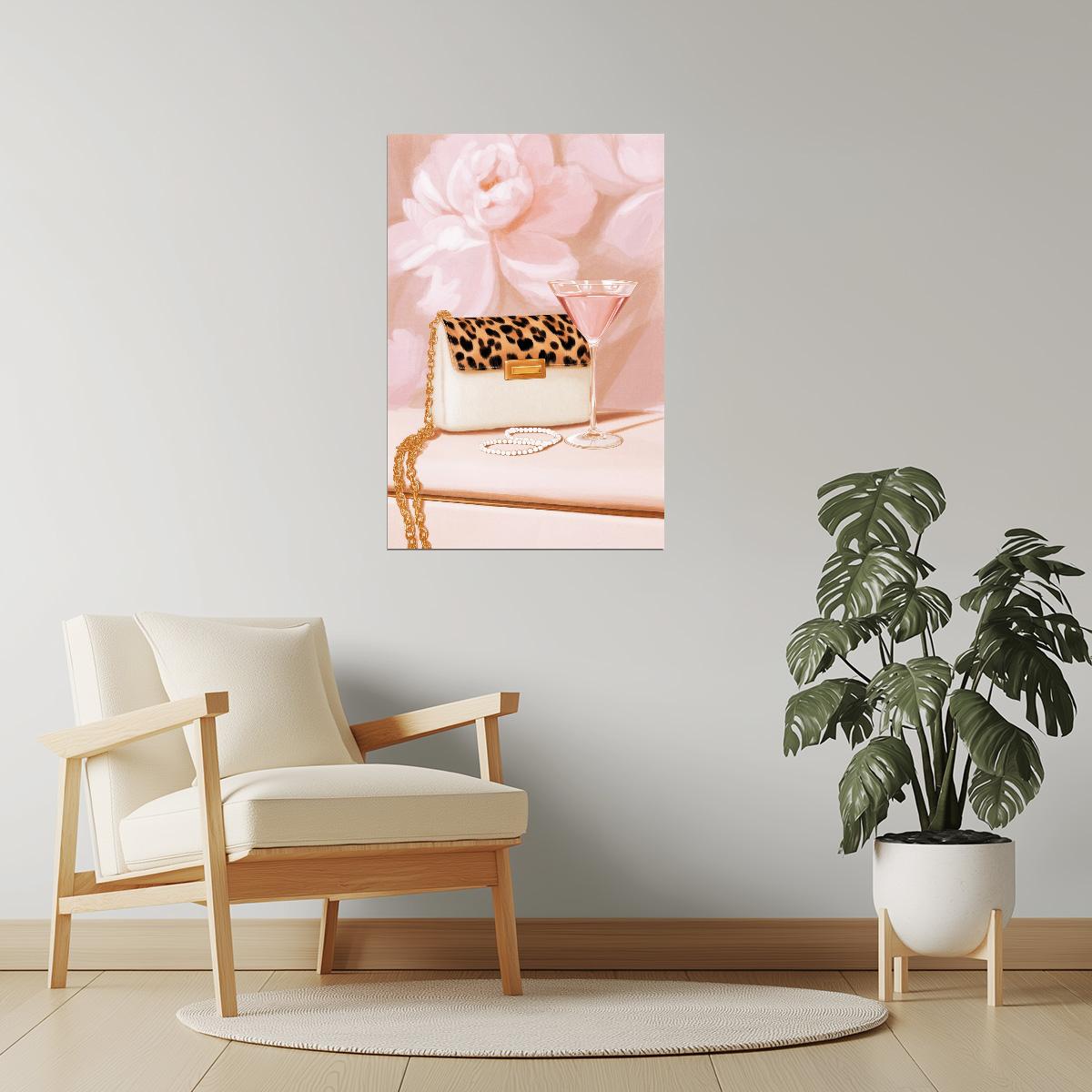 Chic White Handbag and Pearls | Feminine Fashion Still Life | Wall Art Print Poster