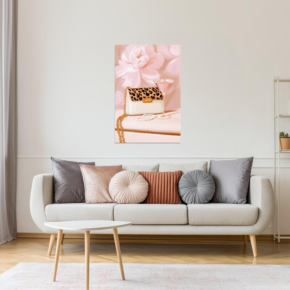 Chic White Handbag and Pearls | Feminine Fashion Still Life | Wall Art Print Poster