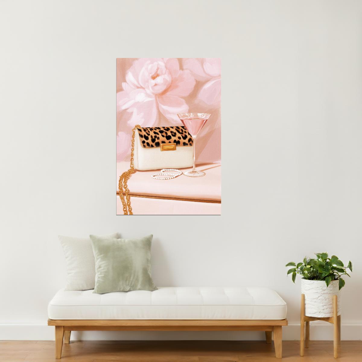 Chic White Handbag and Pearls | Feminine Fashion Still Life | Wall Art Print Poster