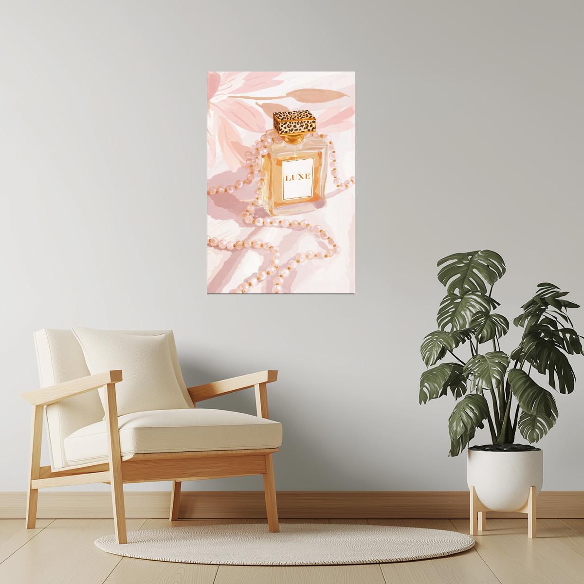 Luxury Perfume and Pearls | Sophisticated Vanity Art | Wall Art Print Poster