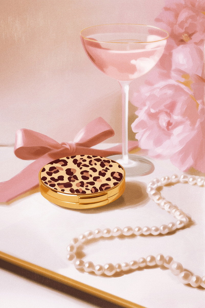 Pink Cocktail and Leopard Macaron | Playful Hyper-Feminine Still Life | Wall Art Print Poster