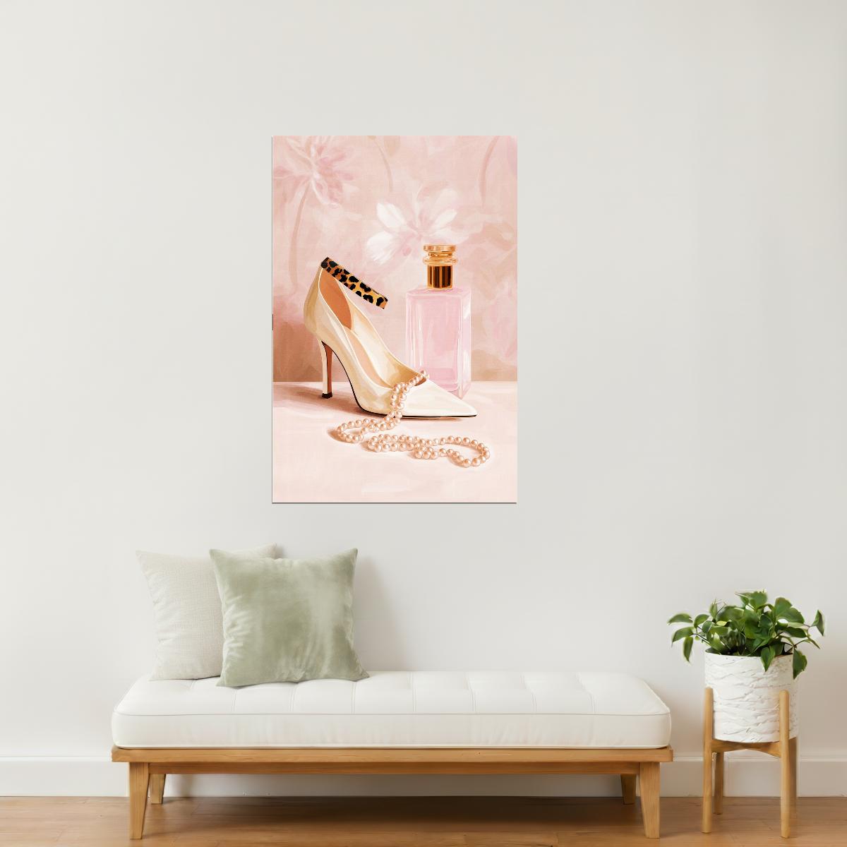 High Heels and Perfume Bottle | Glamorous Fashion Illustration | Wall Decor Poster