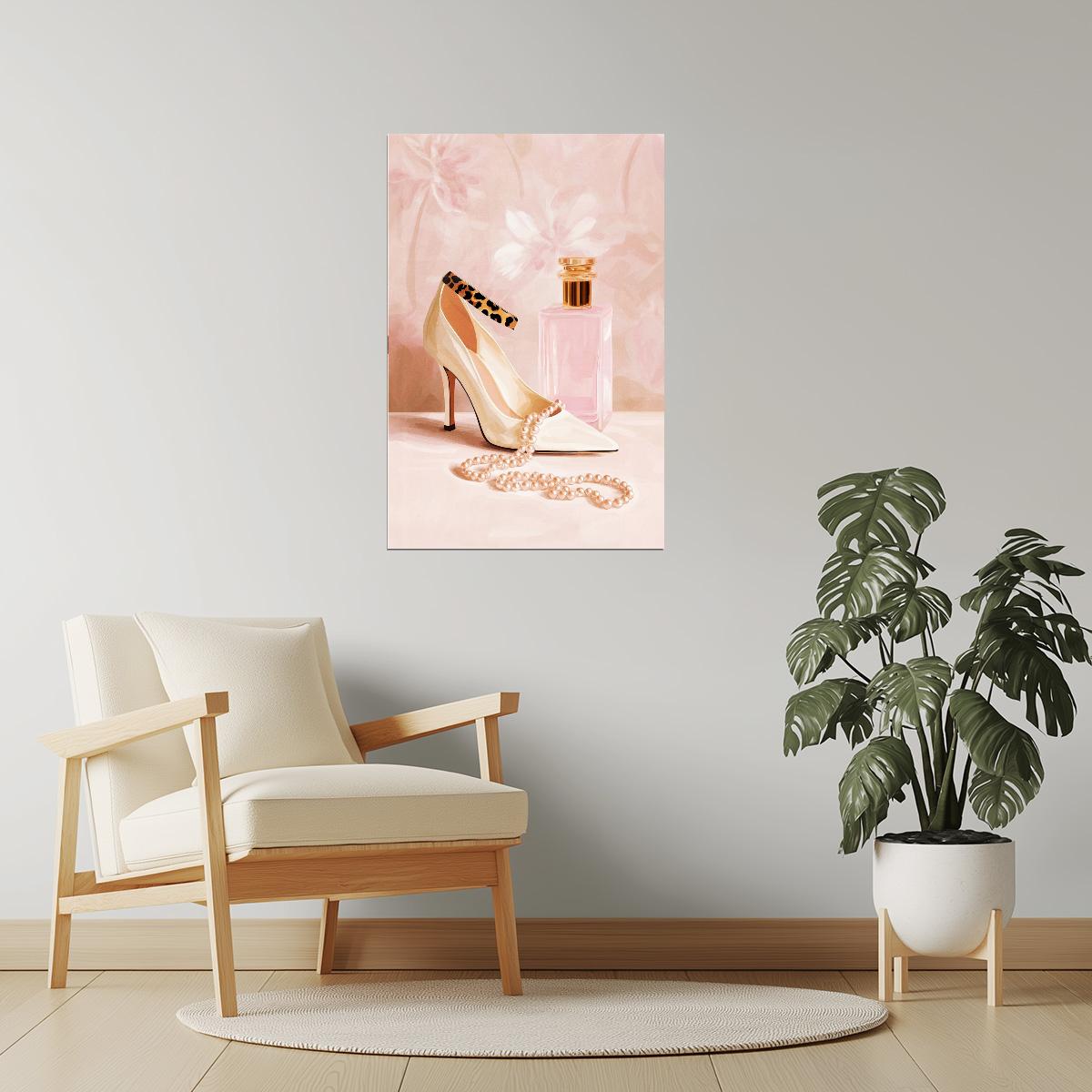 High Heels and Perfume Bottle | Glamorous Fashion Illustration | Wall Decor Poster
