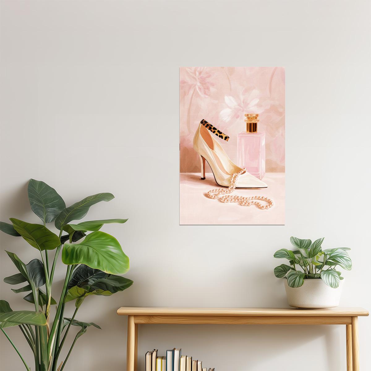 High Heels and Perfume Bottle | Glamorous Fashion Illustration | Wall Decor Poster