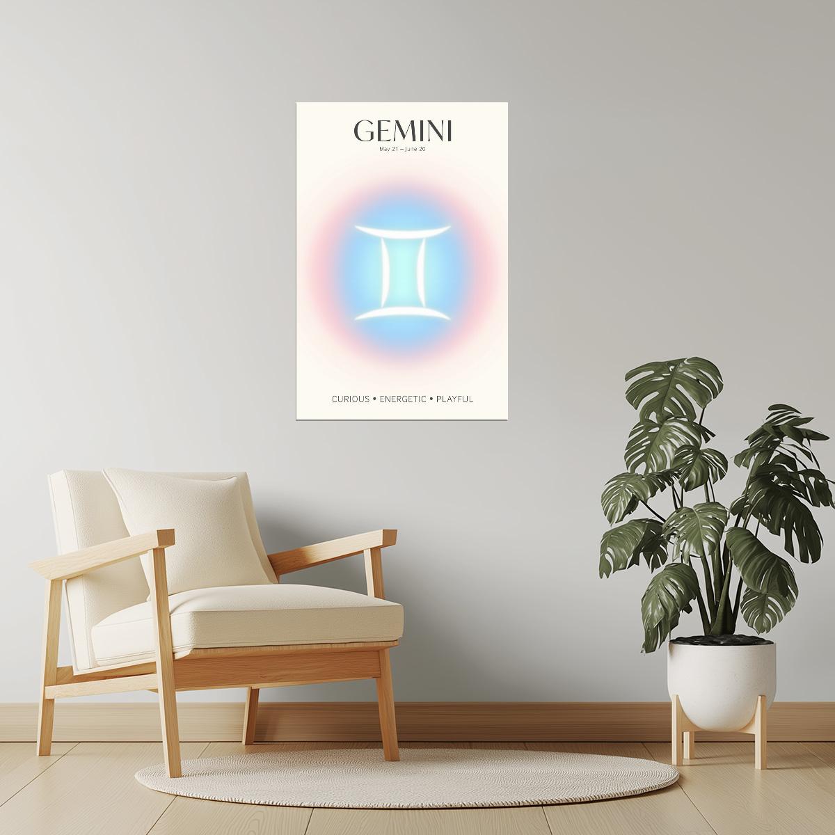 Gemini Zodiac Sign | Whimsical Aura Gradient | Astrology Wall Decor Poster