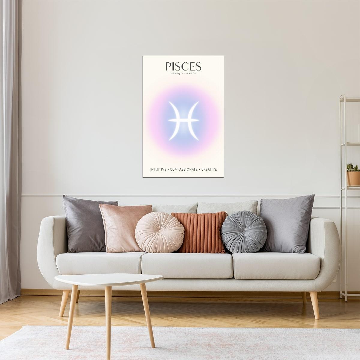 Pisces Zodiac Sign | Mystical Celestial Design | Astrology Wall Art Print Poster