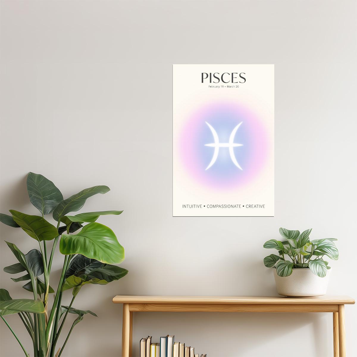 Pisces Zodiac Sign | Mystical Celestial Design | Astrology Wall Art Print Poster