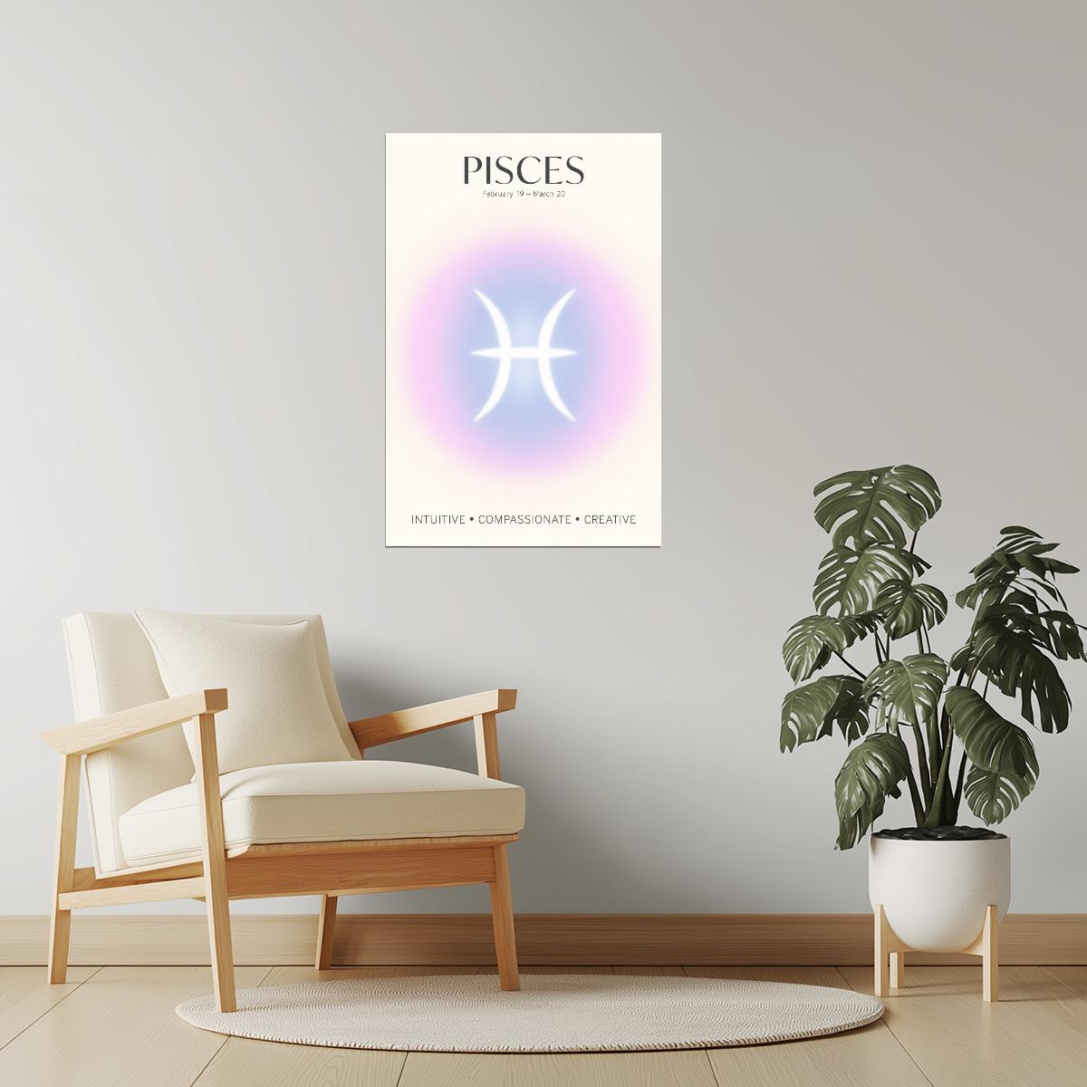 Pisces Zodiac Sign | Mystical Celestial Design | Astrology Wall Art Print Poster