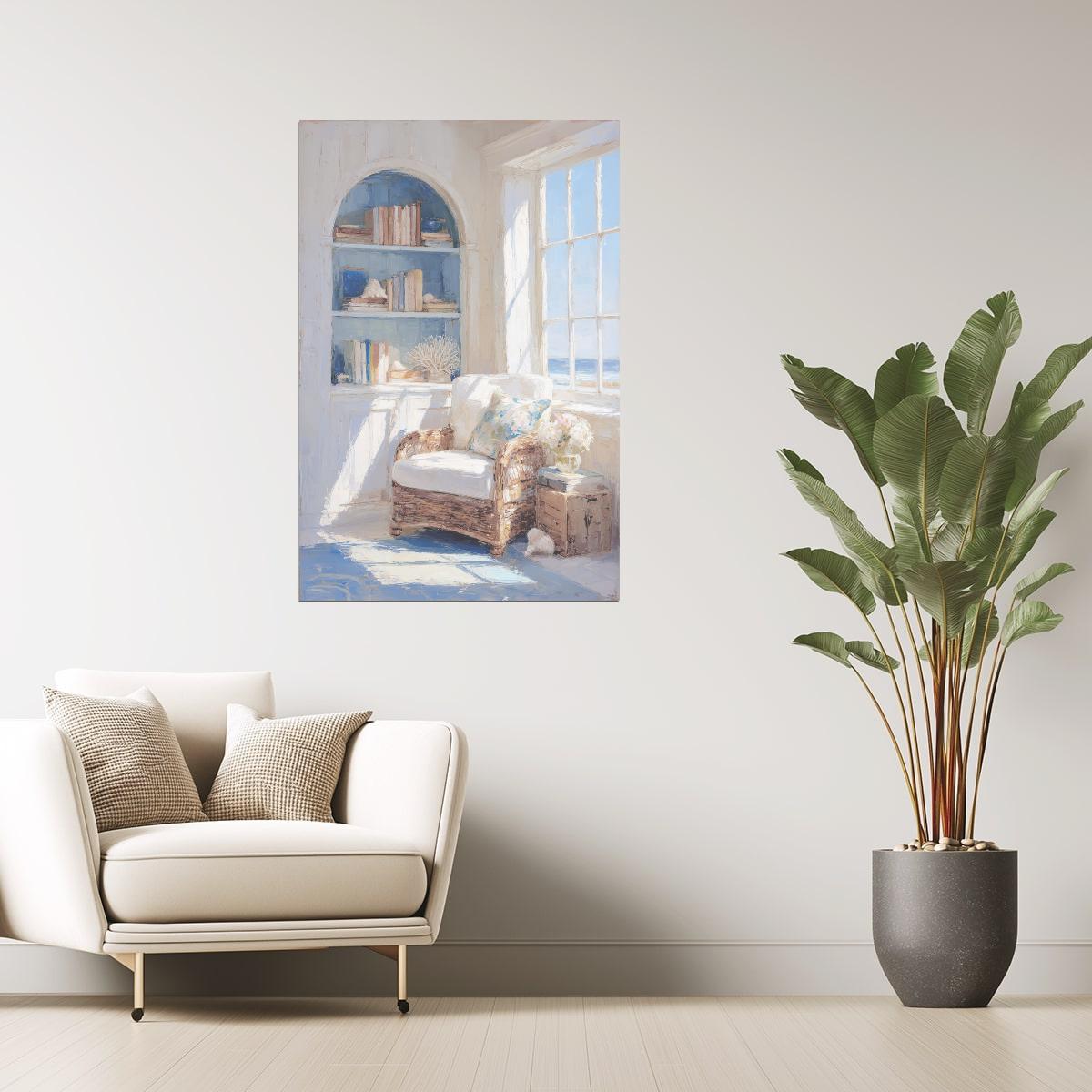 Cozy Reading Nook with Books | Coastal Granddaughter Bookish Aesthetic Poster