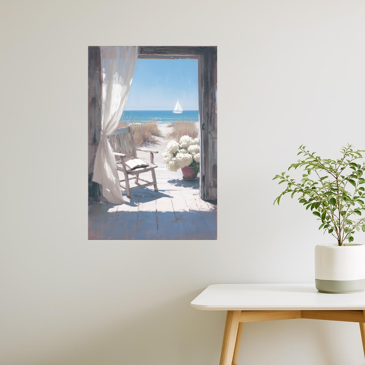 Beach View with Chair and Flowers | Coastal Granddaughter Aesthetic Poster
