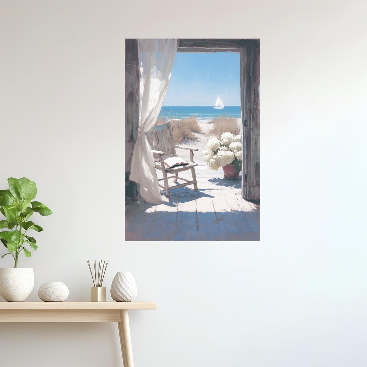 Beach View with Chair and Flowers | Coastal Granddaughter Aesthetic Poster