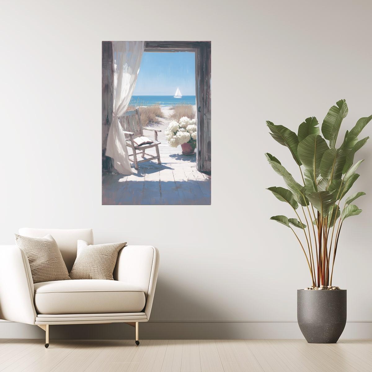 Beach View with Chair and Flowers | Coastal Granddaughter Aesthetic Poster