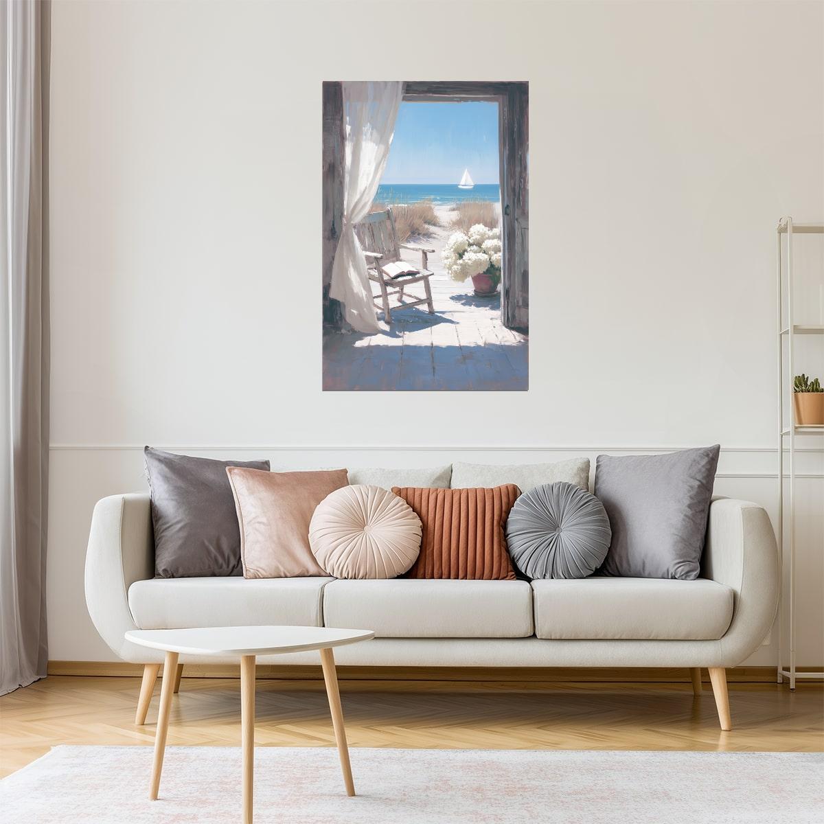 Beach View with Chair and Flowers | Coastal Granddaughter Aesthetic Poster