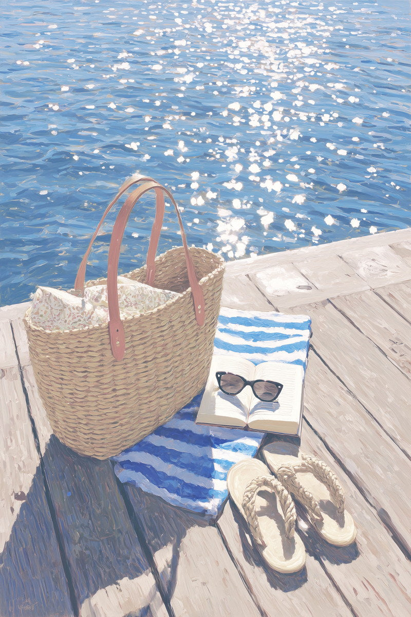 Beach Picnic with Basket and Flip Flops | Coastal Granddaughter Aesthetic Poster