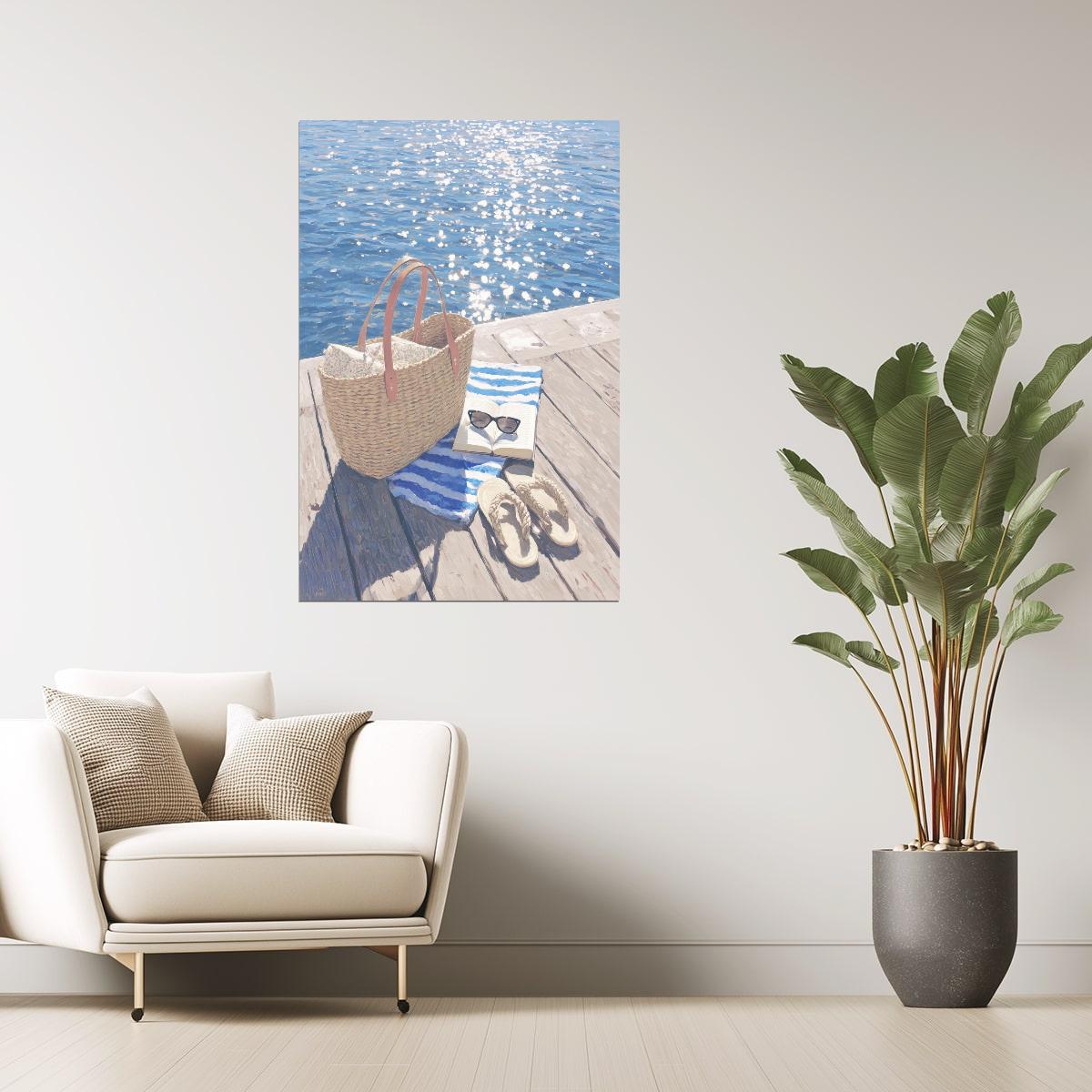 Beach Picnic with Basket and Flip Flops | Coastal Granddaughter Aesthetic Poster