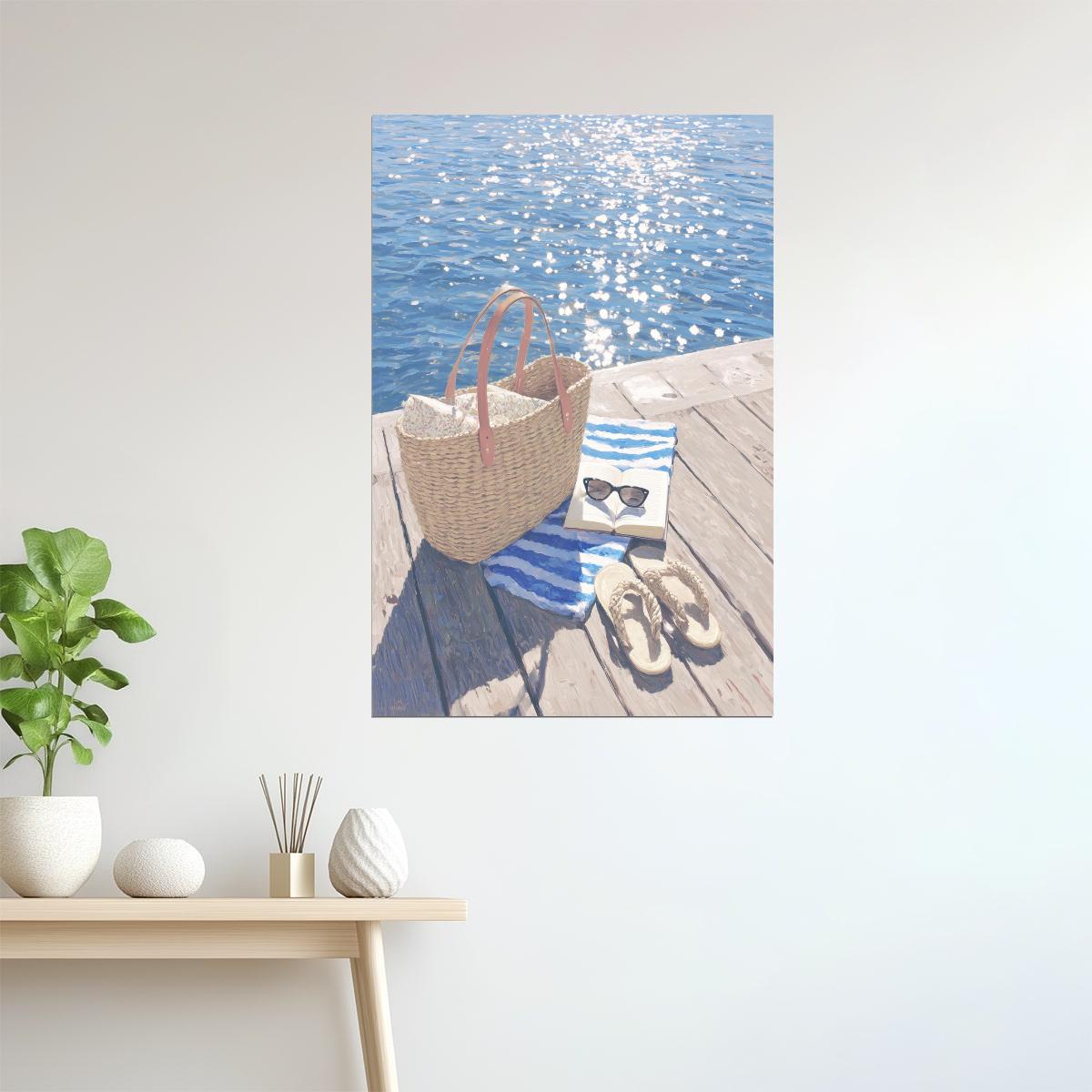 Beach Picnic with Basket and Flip Flops | Coastal Granddaughter Aesthetic Poster