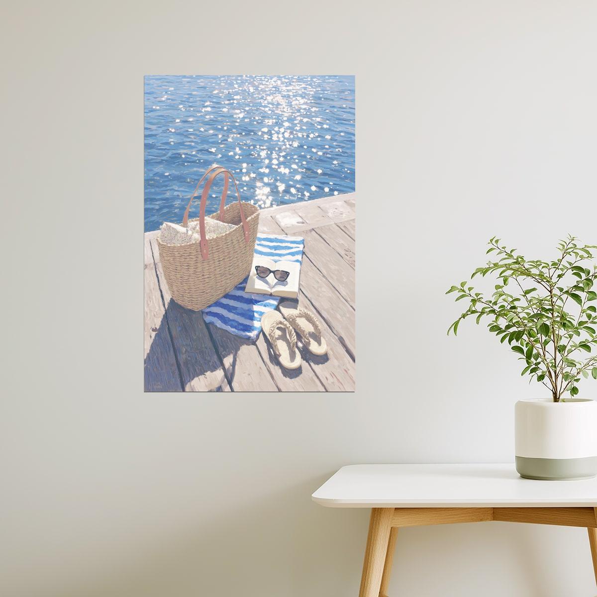 Beach Picnic with Basket and Flip Flops | Coastal Granddaughter Aesthetic Poster
