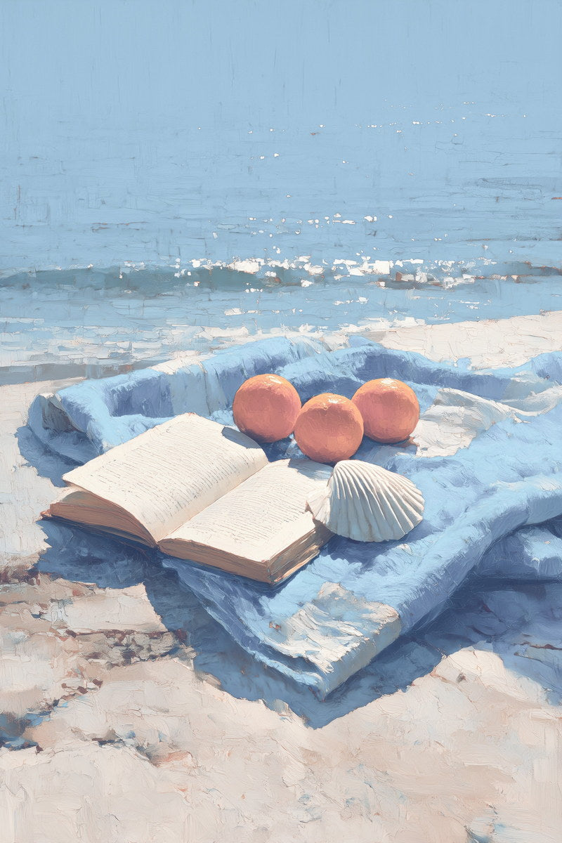 Reading by the Ocean with Fruits and Shells | Coastal Granddaughter Bookish Aesthetic Poster