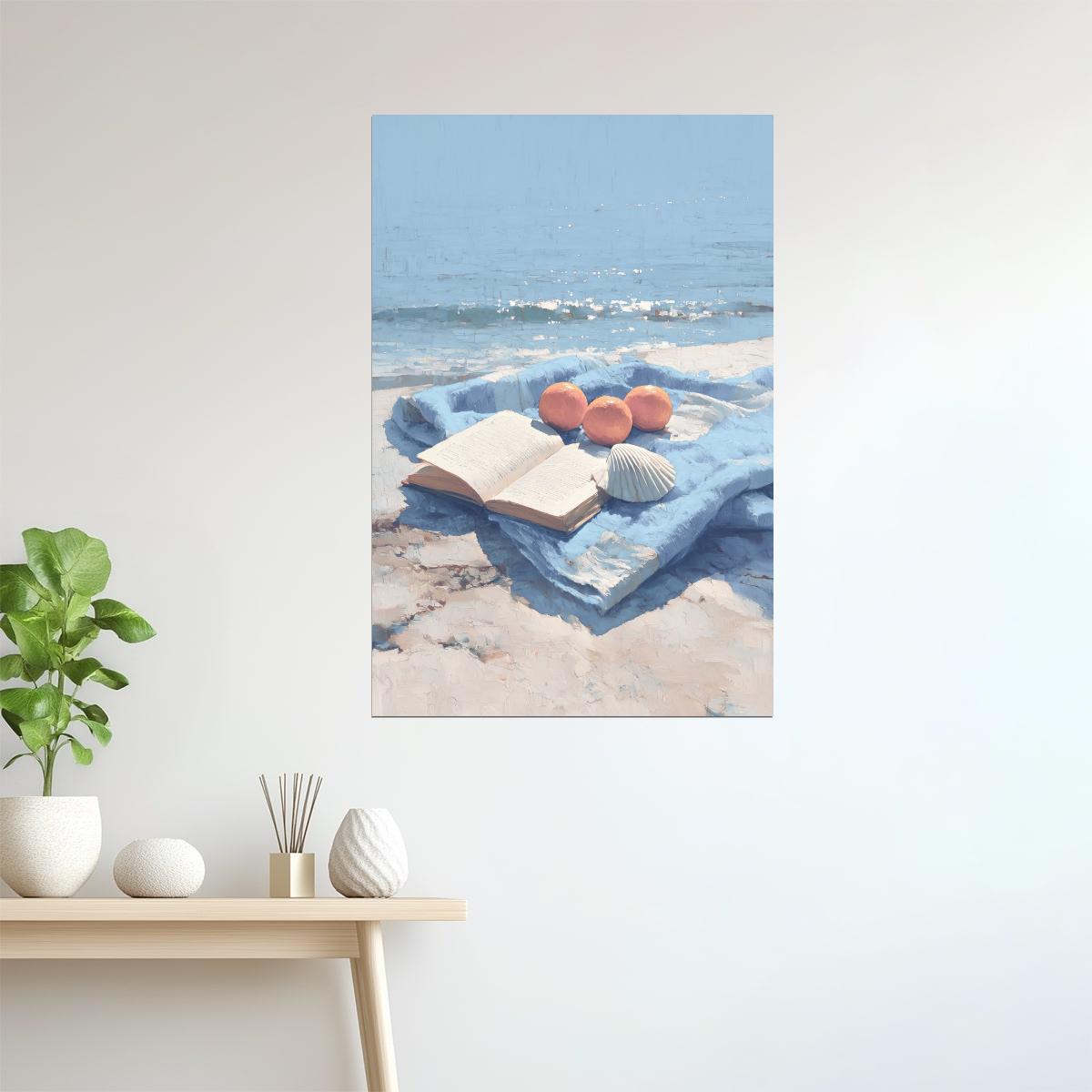 Reading by the Ocean with Fruits and Shells | Coastal Granddaughter Bookish Aesthetic Poster