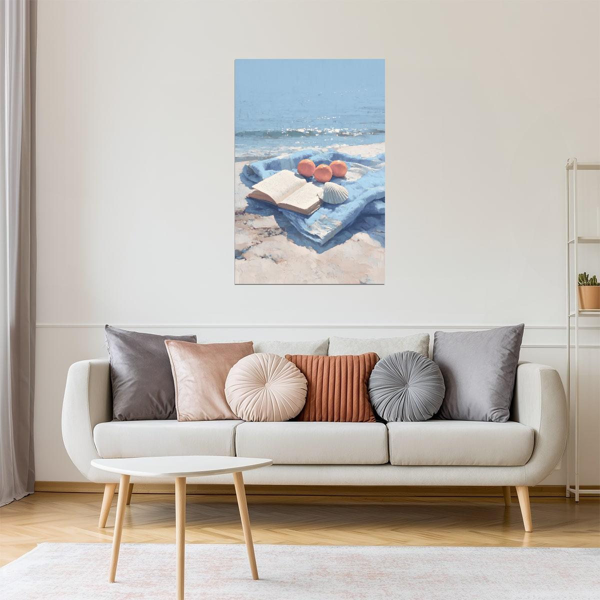 Reading by the Ocean with Fruits and Shells | Coastal Granddaughter Bookish Aesthetic Poster