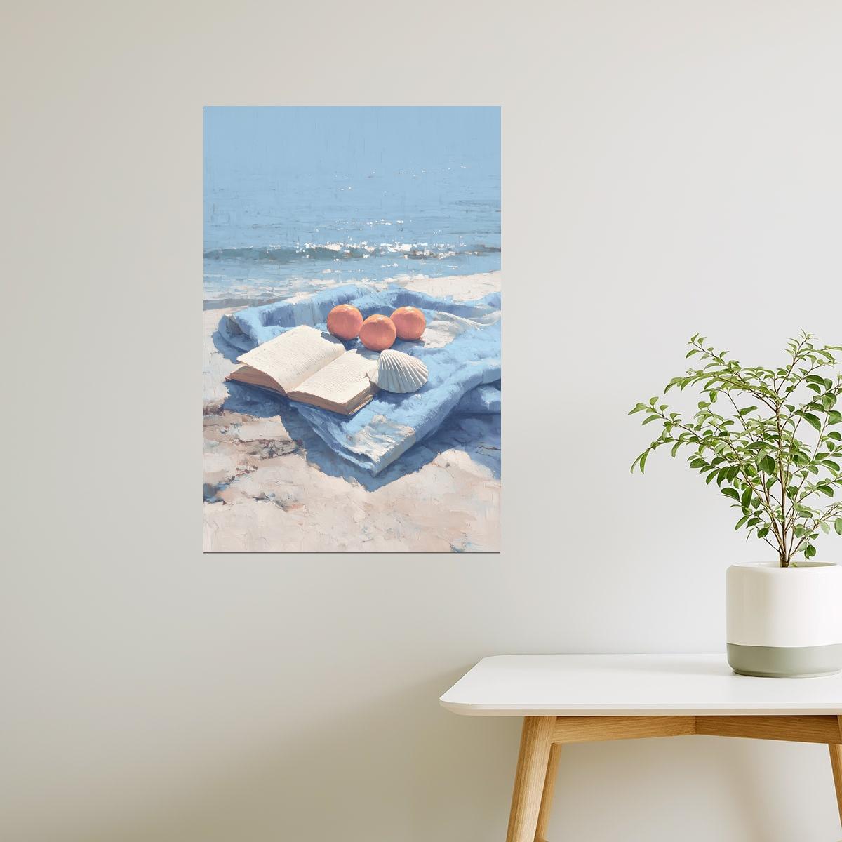 Reading by the Ocean with Fruits and Shells | Coastal Granddaughter Bookish Aesthetic Poster
