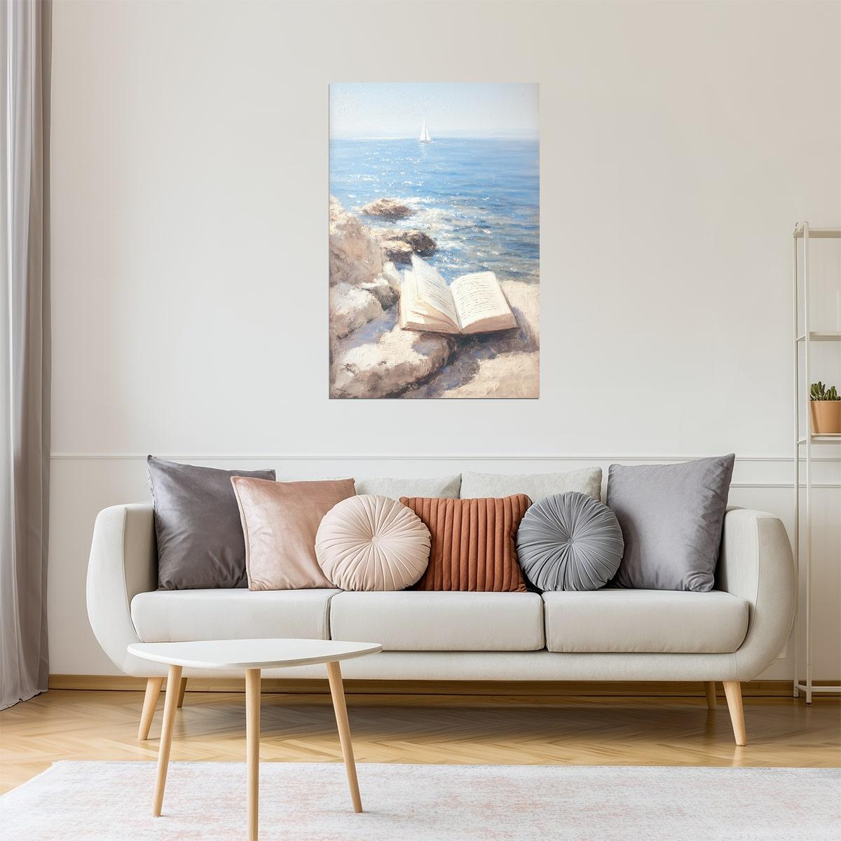 Open Book on Ocean Rocks | Coastal Granddaughter Bookish Aesthetic Poster