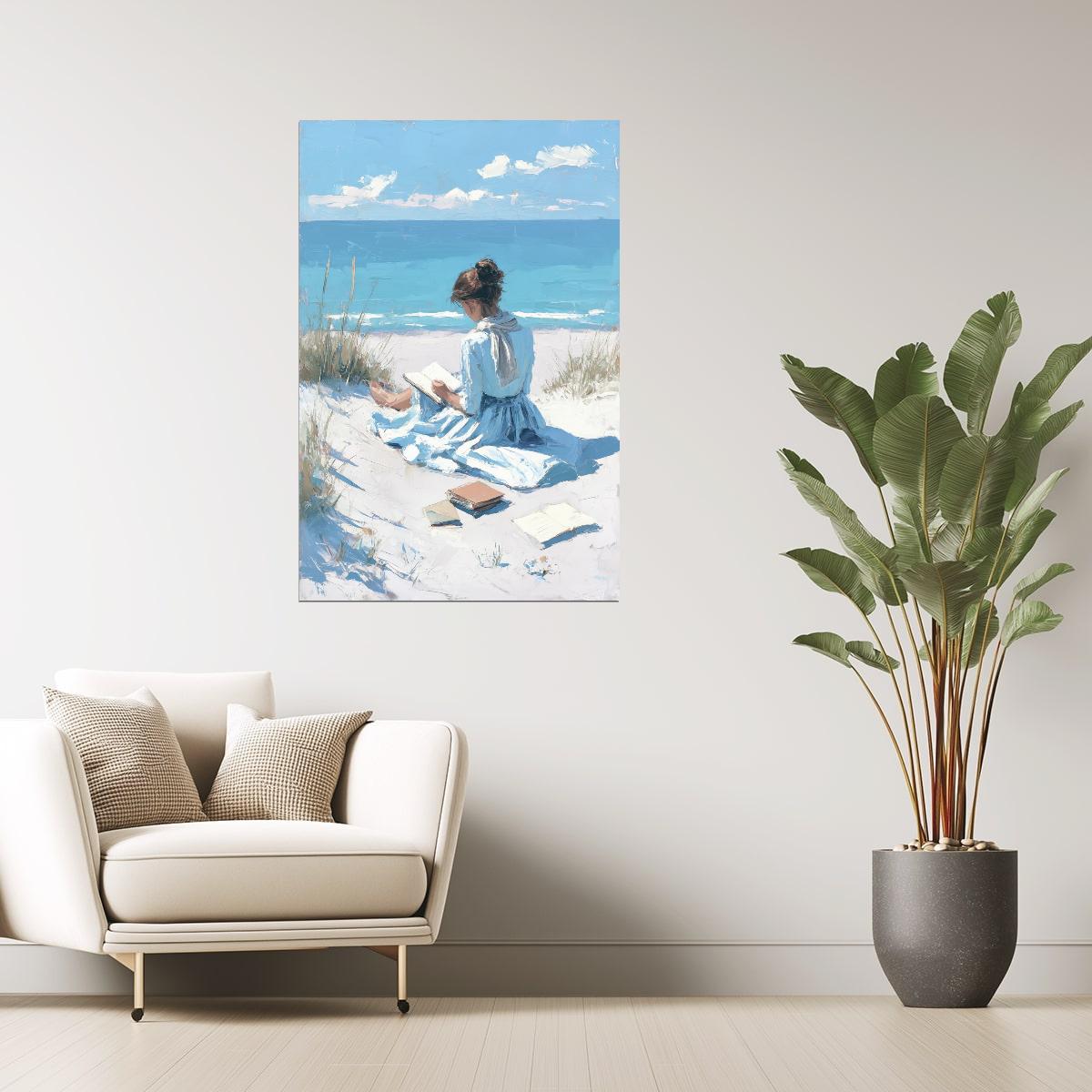 Woman Reading by the Dunes | Coastal Granddaughter Bookish Aesthetic Poster