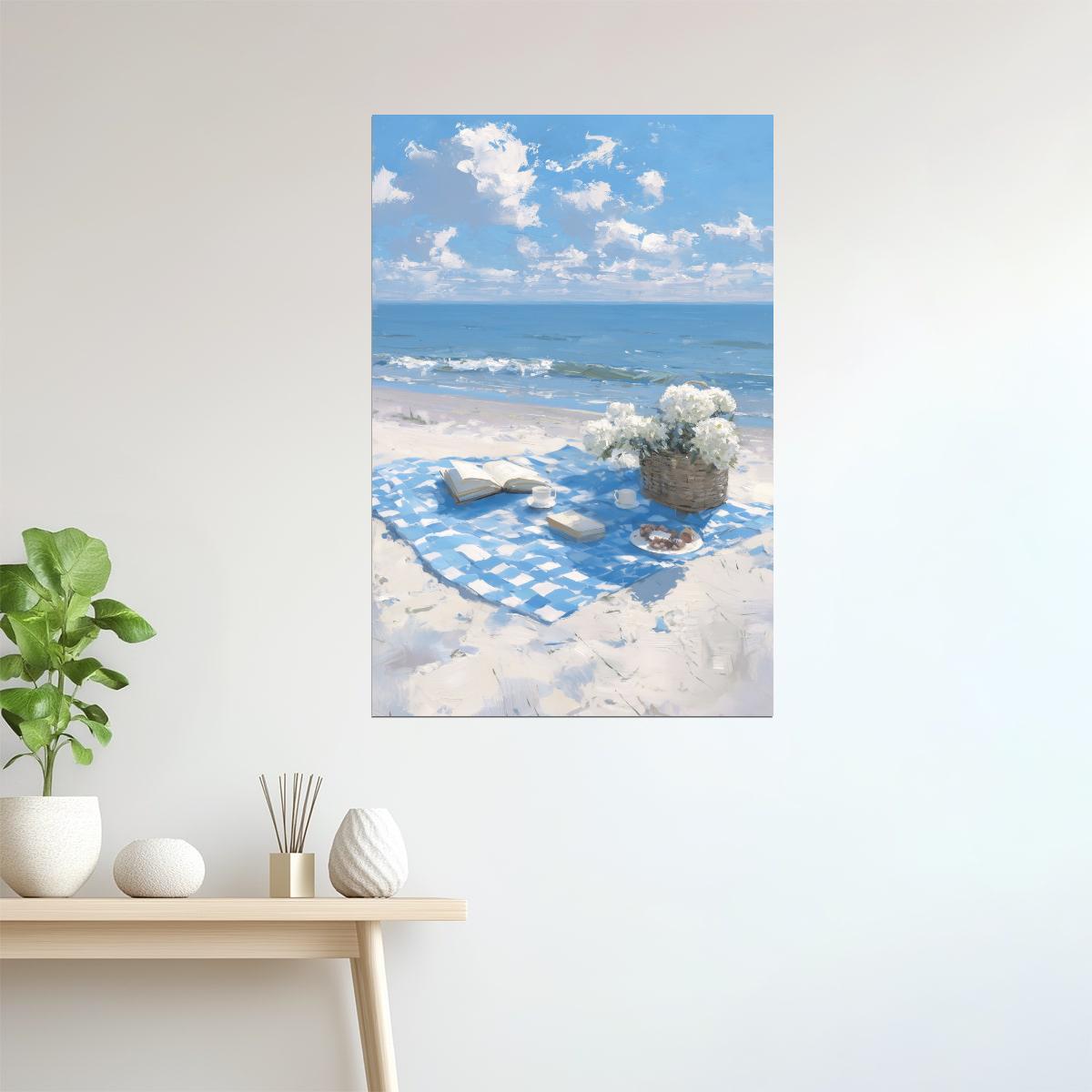 Romantic Picnic on the Beach with Blanket | Coastal Granddaughter Aesthetic Poster