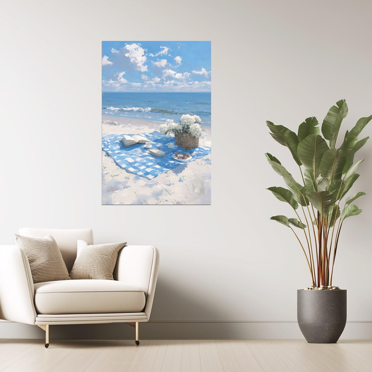 Romantic Picnic on the Beach with Blanket | Coastal Granddaughter Aesthetic Poster