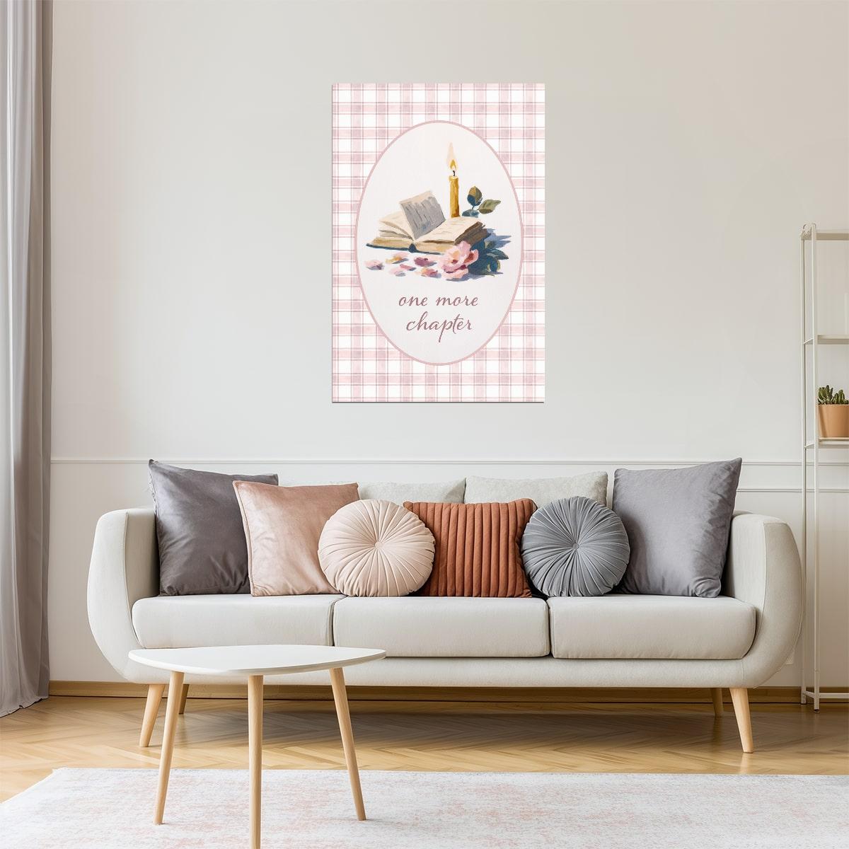 One More Chapter Literary Quote with Candle and Flowers | Bookish Cozy Aesthetic Poster