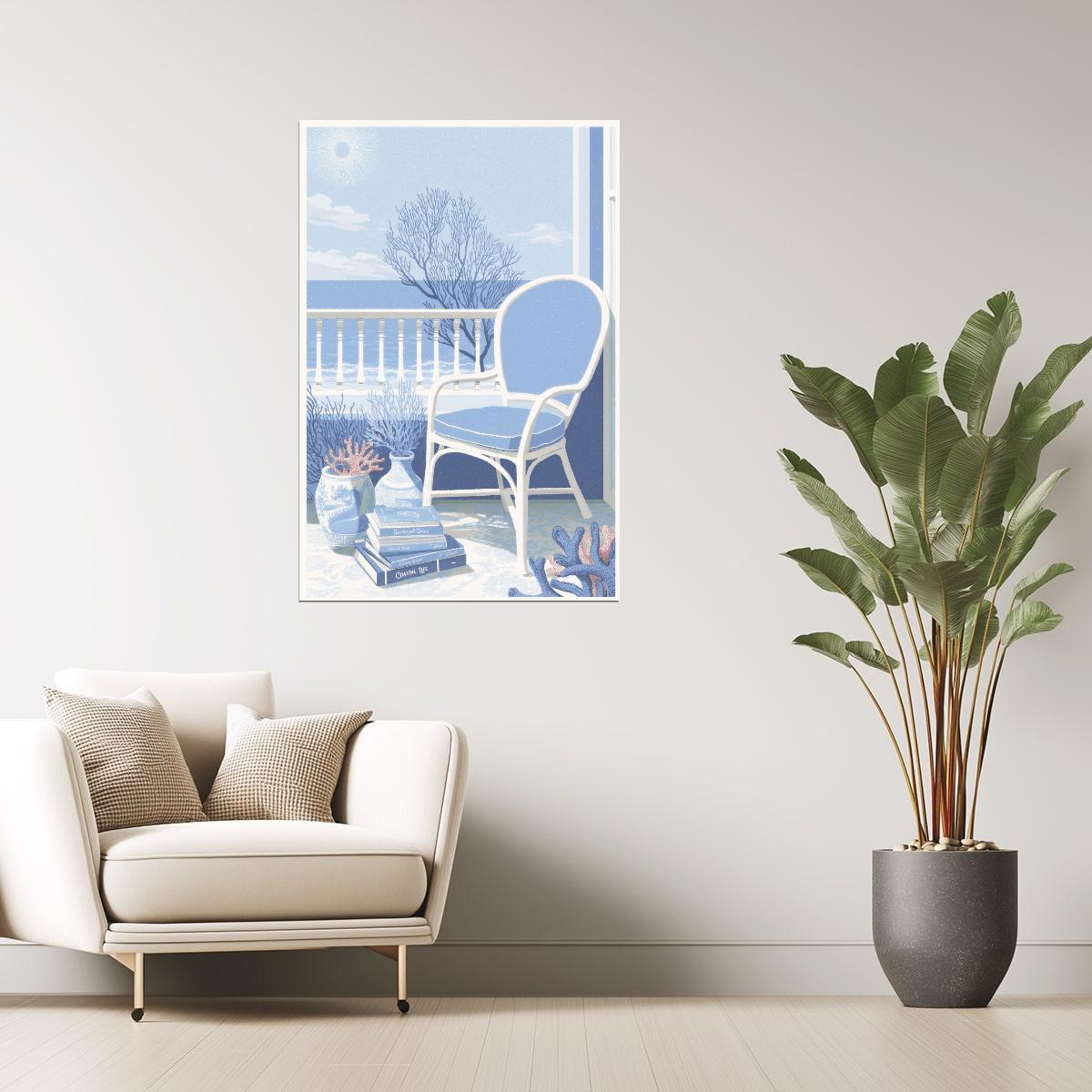 Ocean View with Books | Coastal Granddaughter Bookish Aesthetic Poster