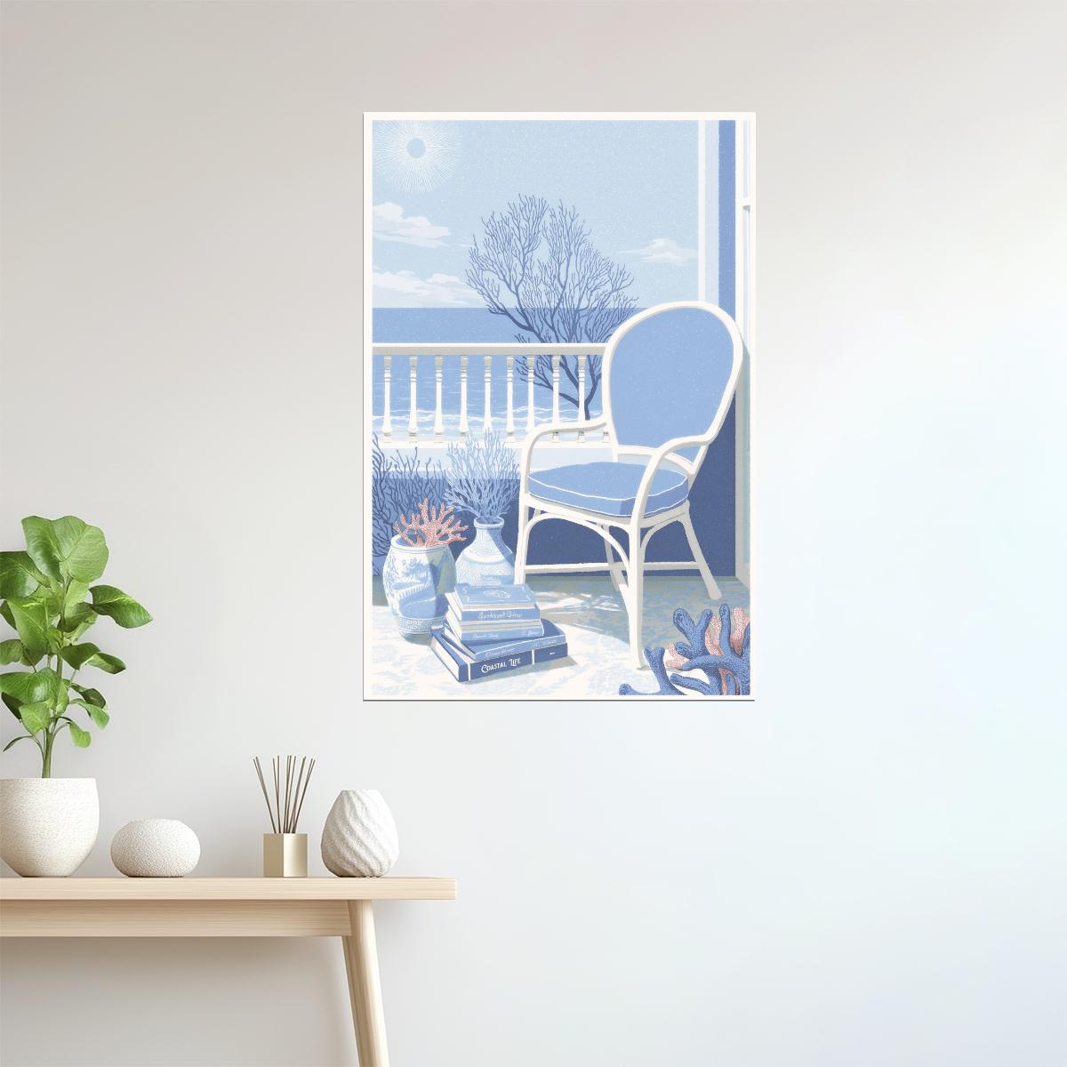 Ocean View with Books | Coastal Granddaughter Bookish Aesthetic Poster