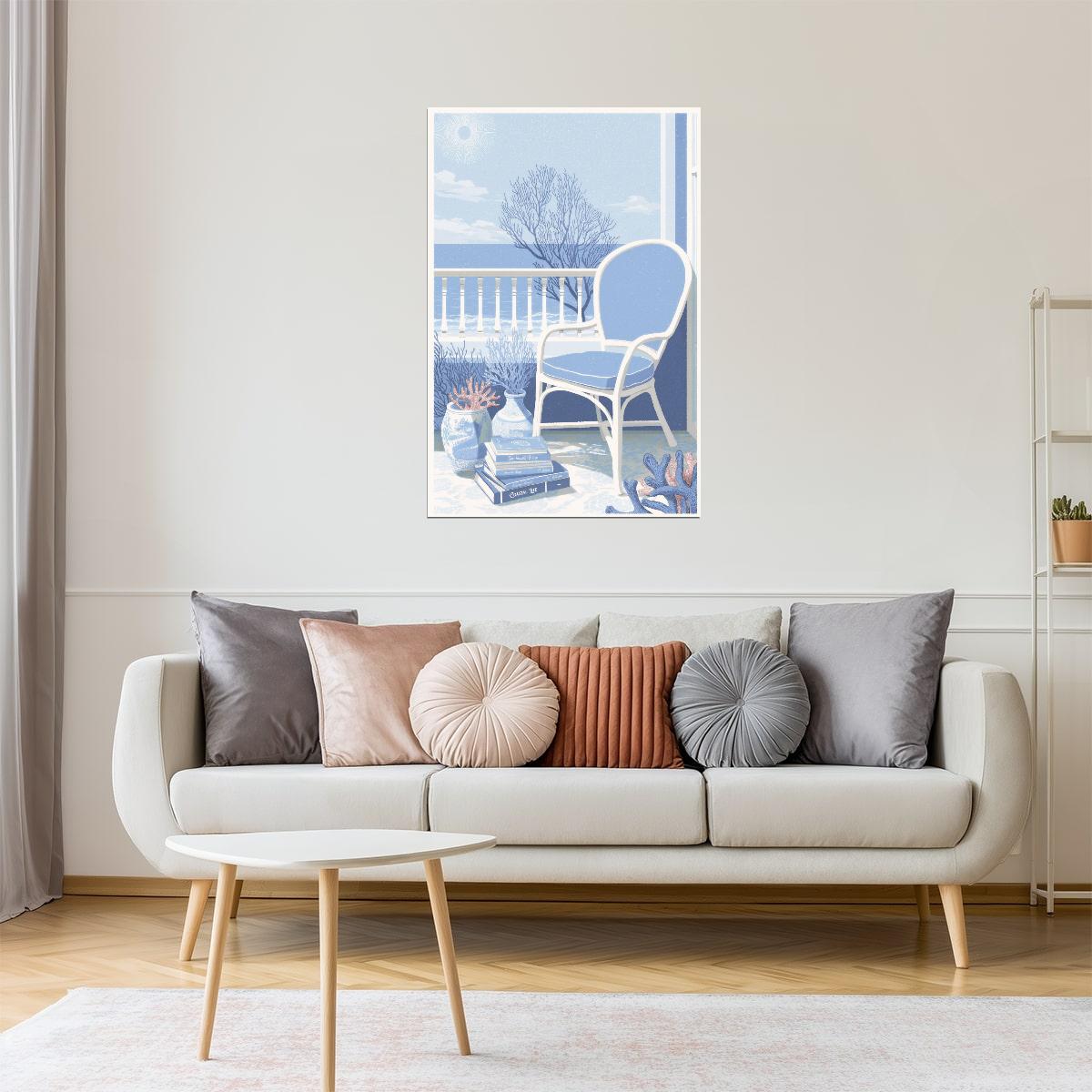 Ocean View with Books | Coastal Granddaughter Bookish Aesthetic Poster