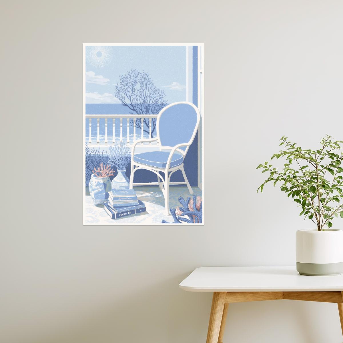 Ocean View with Books | Coastal Granddaughter Bookish Aesthetic Poster