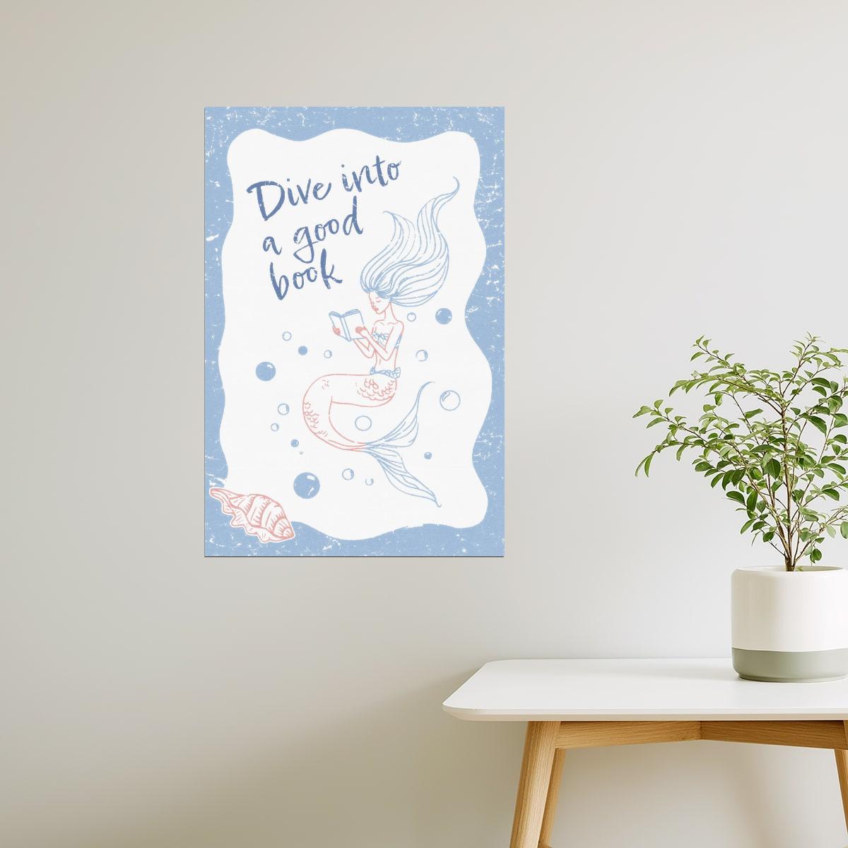 Dive into a Good Book Mermaid | Coastal Granddaughter Bookish Aesthetic Poster