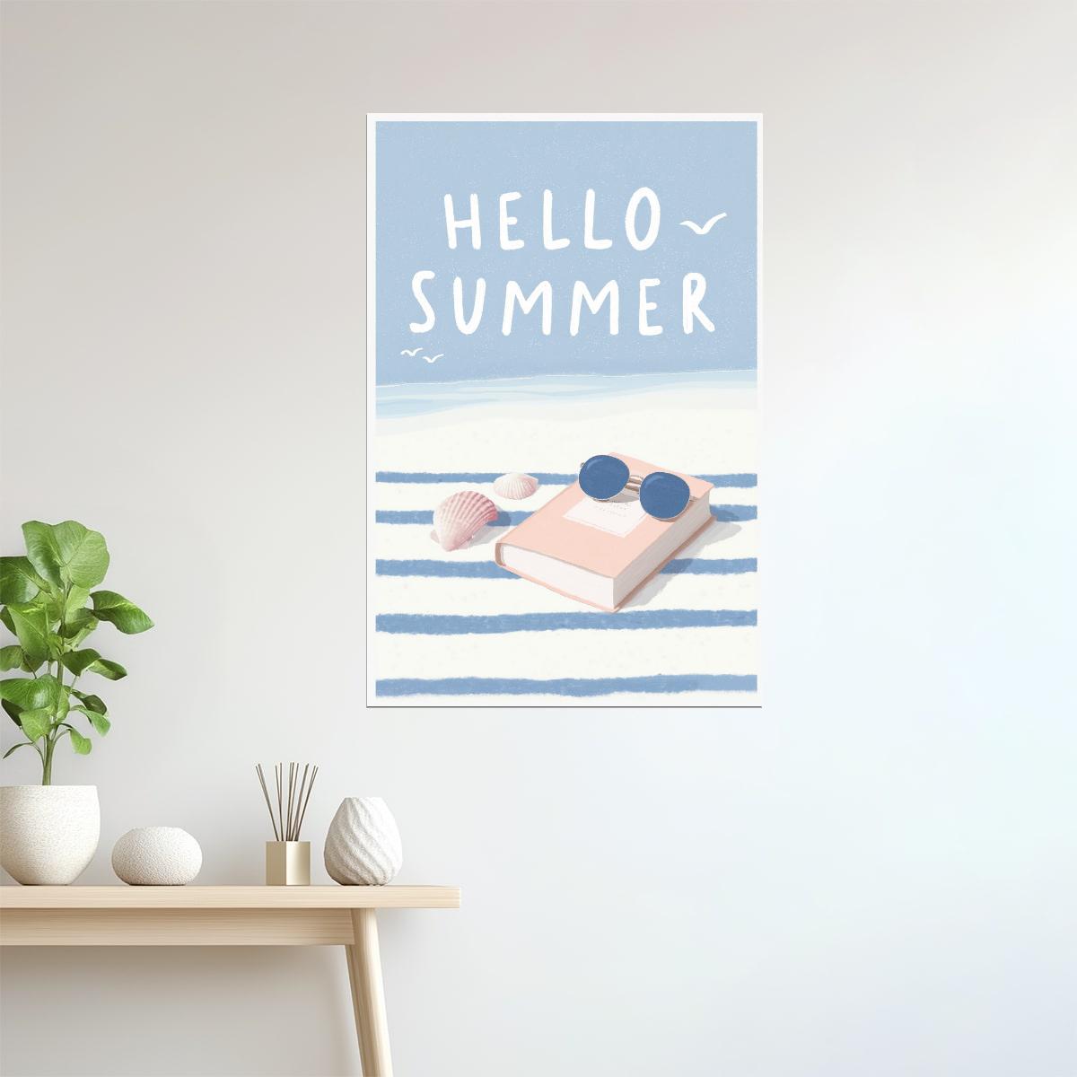 Hello Summer with Seashells and Sunglasses | Coastal Granddaughter Bookish Aesthetic Poster