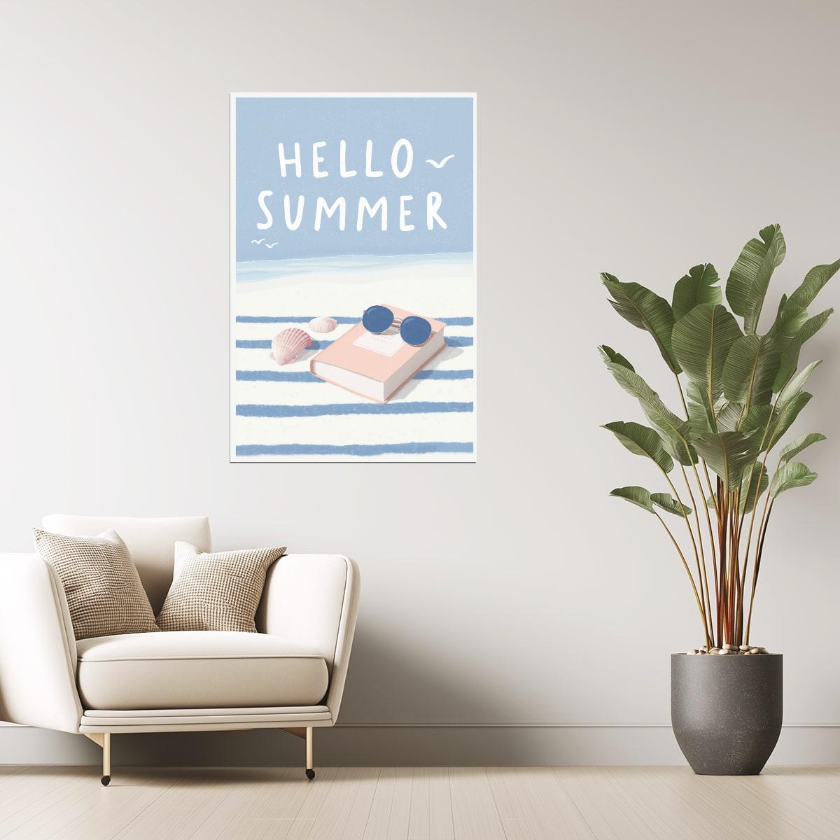 Hello Summer with Seashells and Sunglasses | Coastal Granddaughter Bookish Aesthetic Poster
