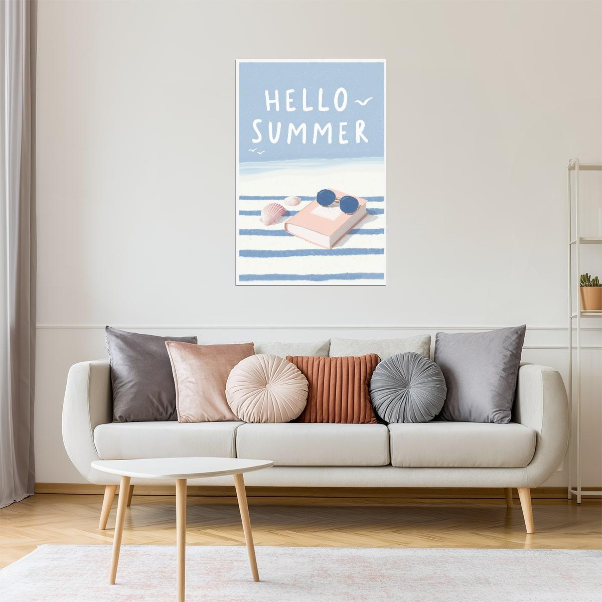 Hello Summer with Seashells and Sunglasses | Coastal Granddaughter Bookish Aesthetic Poster