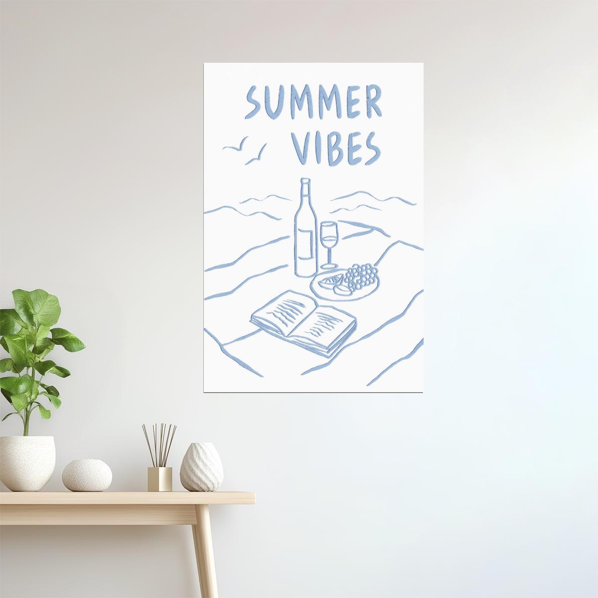 Summer Vibes with Wine and Books | Coastal Granddaughter Bookish Aesthetic Poster