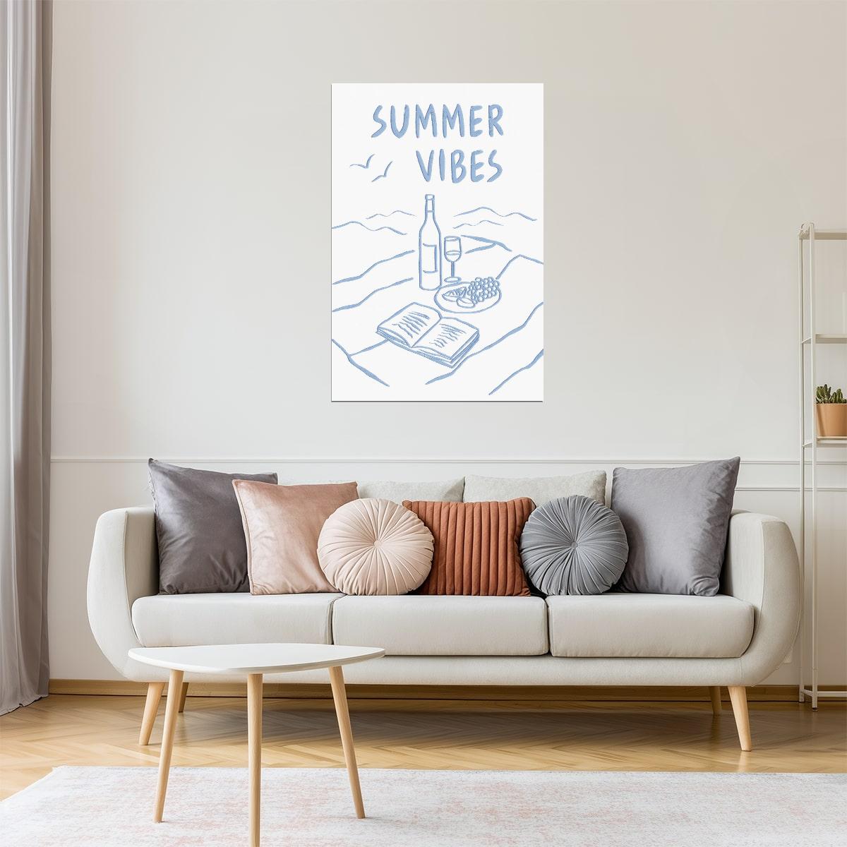 Summer Vibes with Wine and Books | Coastal Granddaughter Bookish Aesthetic Poster