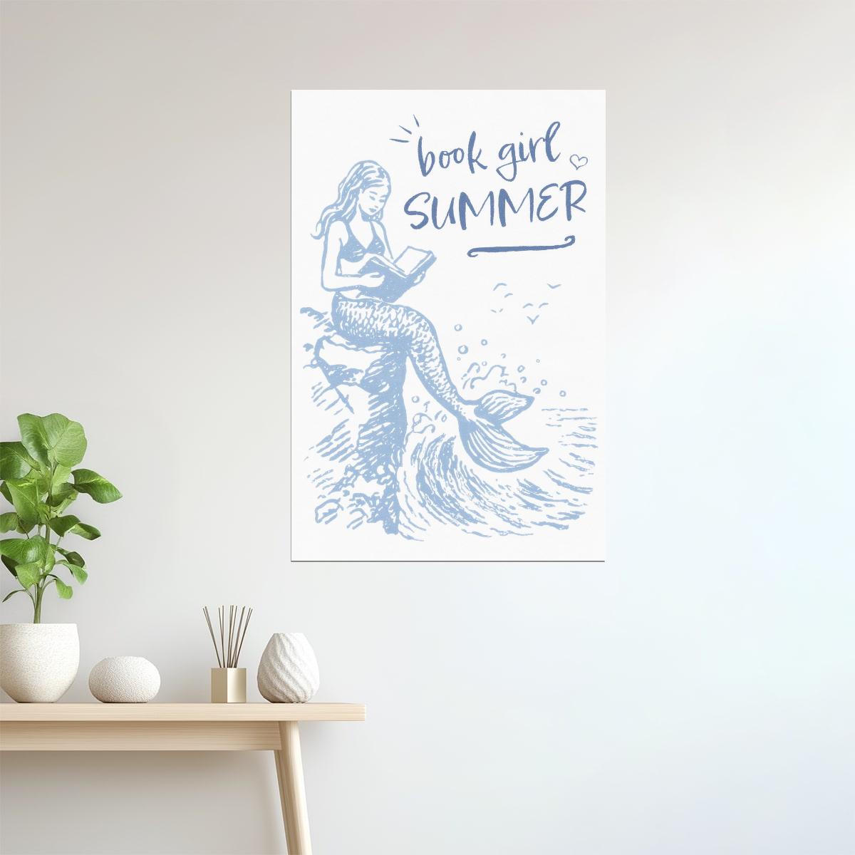 Book Girl Summer Mermaid | Coastal Granddaughter Bookish Aesthetic Poster