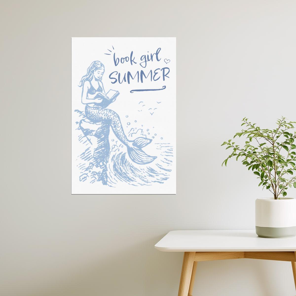 Book Girl Summer Mermaid | Coastal Granddaughter Bookish Aesthetic Poster