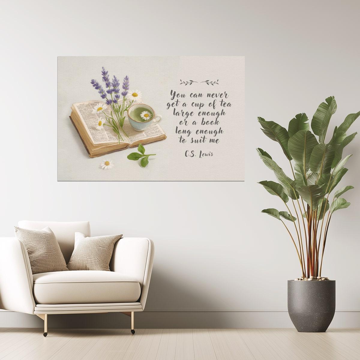 CS Lewis Tea and Book Quote | Bookish Floral Aesthetic Poster