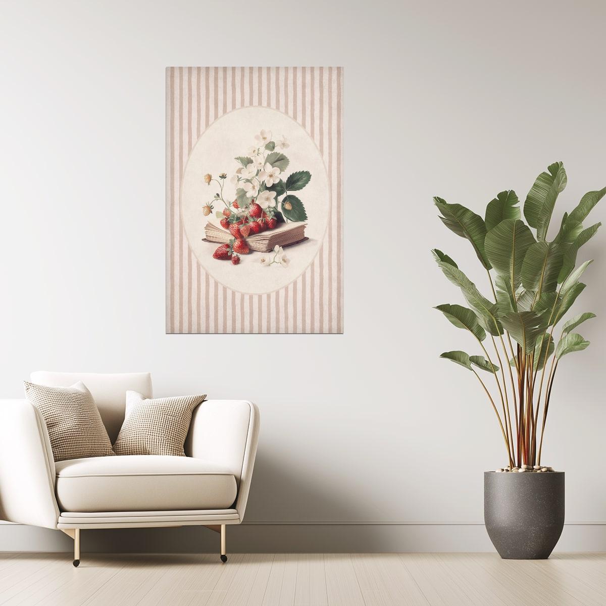 Vintage Strawberries with Books | Bookish Floral Aesthetic Poster