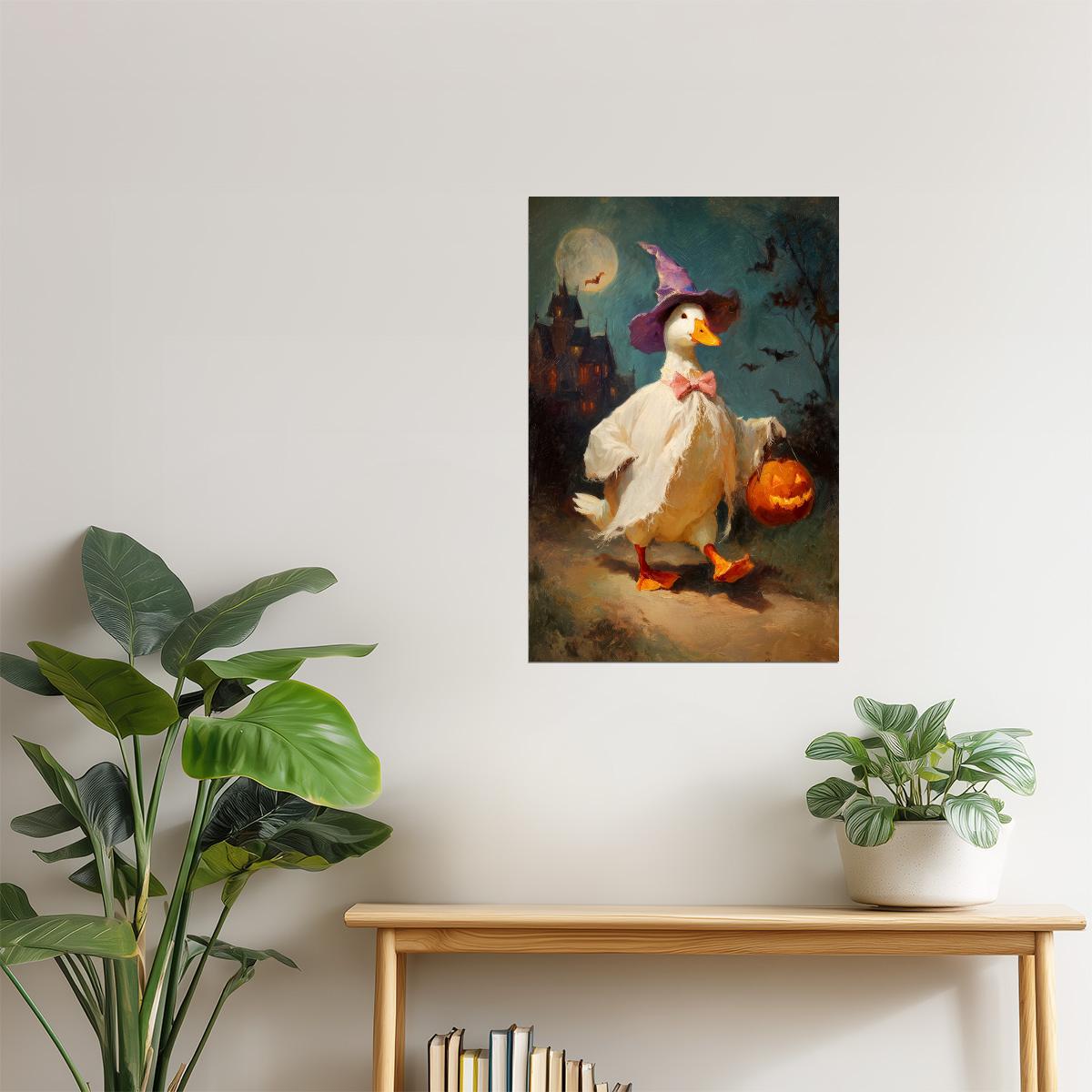 Silly Goose Trick or Treat | Cute Halloween Duck Wall Art Poster